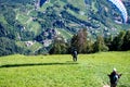 Paragliders prepare for takeoff. Hochmuth, South Tyrol, Alto Adige, Italy