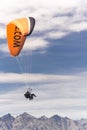 Tandem paragliding over Lake Wakatipu in Queenstown, New Zealand Royalty Free Stock Photo