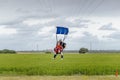 Tandem skydive landing in Seville. Spain