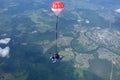 Tandem skydiving. Freefall. Top view.