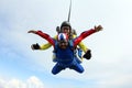 Skydiving. Tandem jump. Instructor and indian passenger. Royalty Free Stock Photo