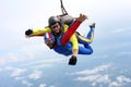 Skydiving. Tandem jump. Instructor and indian passenger. Royalty Free Stock Photo