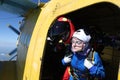 Skydiving. Tandem jump. Two people are in the sky. Royalty Free Stock Photo