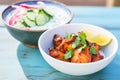 tandoori chicken served beside cucumber raita in a bowl Royalty Free Stock Photo