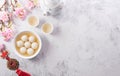 Tang Yuansweet dumplings balls, a traditional cuisine for Mid-autumn, Dongzhi winter solstice  and Chinese new year. Chinese Royalty Free Stock Photo