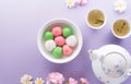 Tang Yuansweet dumplings balls, a traditional cuisine for Mid-autumn, Dongzhi winter solstice  and Chinese new year on pastel Royalty Free Stock Photo