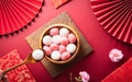 Tang Yuansweet dumplings balls, a traditional cuisine for Mid-autumn, Dongzhi winter solstice  and Chinese new year with plum Royalty Free Stock Photo