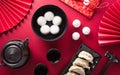 Tang Yuansweet dumplings balls, a traditional cuisine for Mid-autumn, Dongzhi winter solstice  and Chinese new year with plum Royalty Free Stock Photo