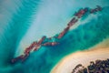 The Tangalooma Wrecks used to be 15 steam driven barges which were deliberately sunk in 1963 along the Moreton Island coastline to Royalty Free Stock Photo