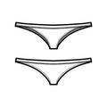 Tangas technical fashion illustration with elastic waistband, low rise, medium coverage. Flat briefs knickers lingerie