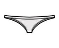 Tangas technical fashion illustration with elastic waistband, low rise, medium coverage. Flat briefs knickers lingerie