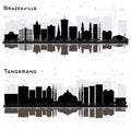 Tangerang Indonesia and Brazzaville Republic of Congo City Skyline Silhouette Set