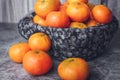 Tangerine basket close-up. Front view. Gastronomy concept Royalty Free Stock Photo