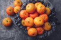 Tangerine basket close-up. Top view. Gastronomy concept