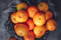 Tangerine basket close-up. Top view. Gastronomy concept Royalty Free Stock Photo