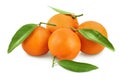 Tangerine or clementine with green leaf isolated on white background with full depth of field. Royalty Free Stock Photo