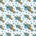 Tangerine fish seamless pattern. Multicolor colorful character. Sea animal. Print of the inhabitants of the underwater