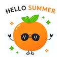 Tangerine fruit character. Hello summer card. Vector hand drawn cartoon kawaii character illustration icon. Isolated on Royalty Free Stock Photo