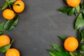 Tangerine fruits on dark table