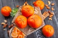 tangerine group on wood Royalty Free Stock Photo