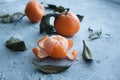 Tangerine with leaves on a light background