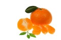 Tangerine oranges with segments and leaves