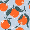 Tangerine seamless pattern. Citrus fruit background.