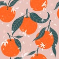 Tangerine seamless pattern. Citrus fruit background.