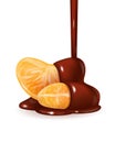 Tangerine slices in chocolate sauce flowing Royalty Free Stock Photo