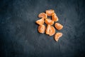Tangerine slices isolated on dark slate background Royalty Free Stock Photo
