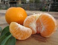 Tangerine and tangerina segments in a table