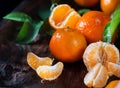 Tangerines. Fresh organic ripe mandarines closeup on wooden table