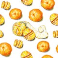 Tangerines fruits are on a white background. Color sketch felt-tip pens. Tropical fruit. Handwork. Seamless pattern