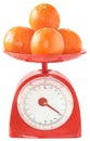 Tangerines on kitchen scales. Royalty Free Stock Photo