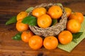 Tangerines Mandarins Over Old Wooden Background