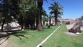 Tangier, Morocco - April 22, 2016: Gardens of La Mendoubia and cannons, monument and palm trees