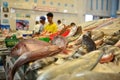 Tangier, Morocco Fishmonger in the `Central Fish Market` of Tangier.