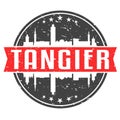 Tangier, Morocco Round Travel Stamp. Icon Skyline City Design. Seal Tourism Vector Badge Illustration.