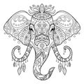 Tangle african elephant coloring book page for adult Royalty Free Stock Photo