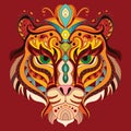 Tangle azian tiger vector colorful isolated illustration red Royalty Free Stock Photo
