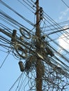 A tangle of cables and wires in Kathmandu, Nepal