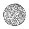 Tangle chaos abstract hand drawn messy scribble sphere ball vector illustration.
