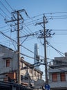 Electric and telephone cabling on pole in Shanghai China