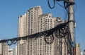 Electric and telephone cabling on pole in Shanghai China