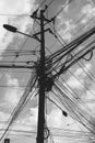 Tangle of Electrical Wires on Power Pole Royalty Free Stock Photo