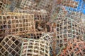 Tangle of fishing baskets covos at the fishing harbor of Santa Luzia near Tavira, Algarve Royalty Free Stock Photo