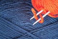 Tangle of knitting wool. Knitting needles