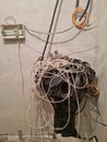 a tangle of many wires during repairs