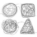 Tangle Scrawl Sketch Set Vector. Doodle Drawing Drawing Triangle, Square, Circle. Solving Problems. Depicts Haywire