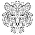 Tangle tiger coloring book page for adult